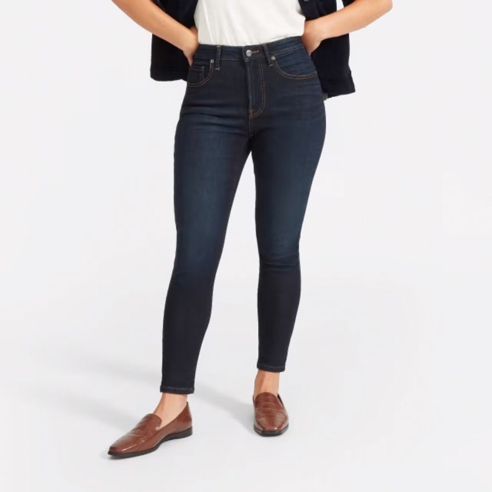 Everlane Curvy Authentic Stretch High-Rise Skinny Jean, Dark Blue, Size 25 Short